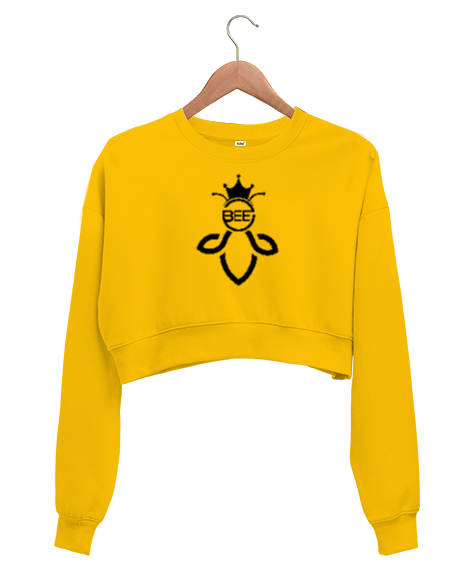 Tisho - Queenbee - Kraliçe Arı Sarı Kadın Crop Sweatshirt