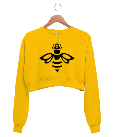 Tisho - QueenBee - Kraliçe Arı Sarı Kadın Crop Sweatshirt