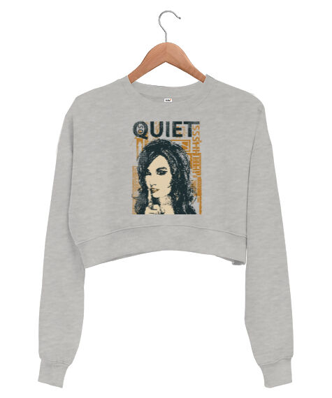 Tisho - Quiet - Sus- Gri Kadın Crop Sweatshirt