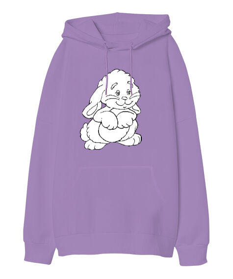 Tisho - Rabbit Lila Oversize Unisex Kapüşonlu Sweatshirt
