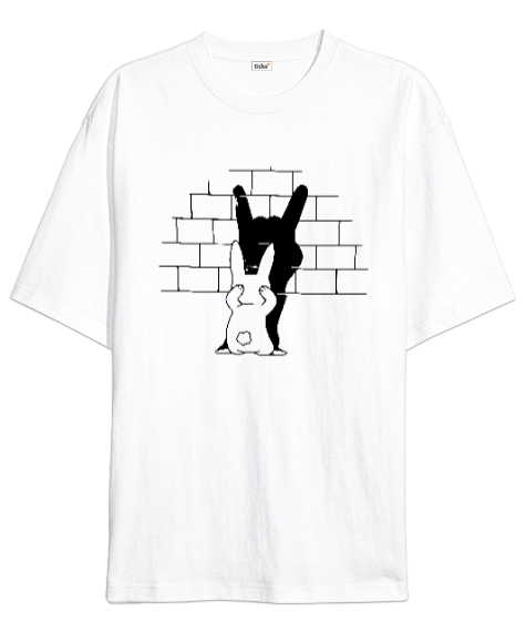 Tisho - Rabbit Shadow - Tavşan Gölge Oyunu Beyaz Oversize Unisex Tişört