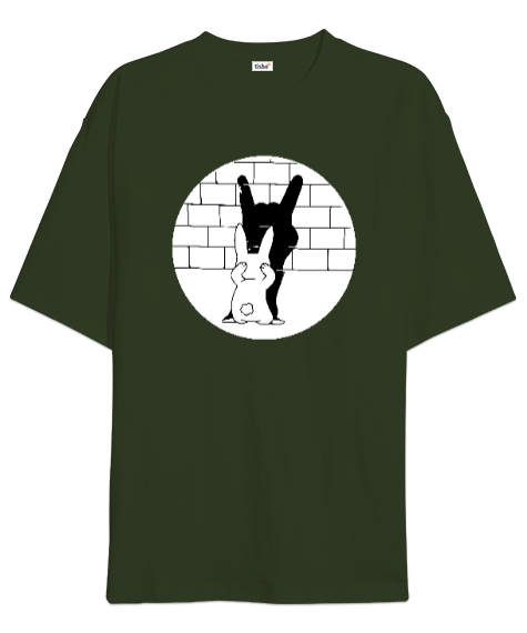 Tisho - Rabbit Shadow - Tavşan Gölge Oyunu Haki Yeşili Oversize Unisex Tişört
