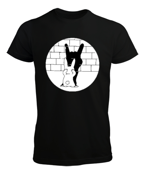 Tisho - Rabbit Shadow - Tavşan Gölge Oyunu Siyah Erkek Tişört