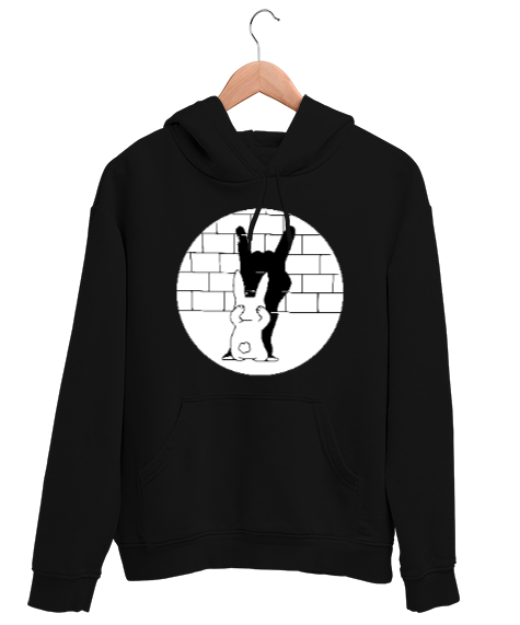 Tisho - Rabbit Shadow - Tavşan Gölge Oyunu Siyah Unisex Kapşonlu Sweatshirt