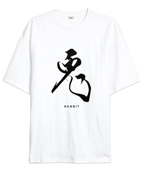 Tisho - Rabbit Usagi Beyaz Oversize Unisex Tişört