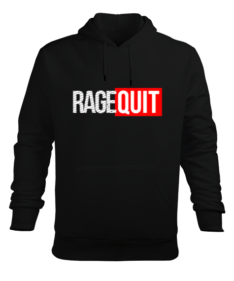 Tisho - Rage Quit Gamer Edition Baskılı Siyah Erkek Kapüşonlu Hoodie Sweatshirt