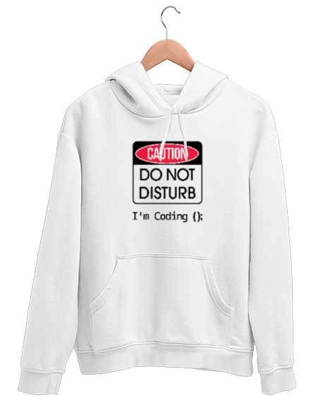 Tisho - Rahatsız Etmeyin, Kod Yazıyorum - Im Coding Beyaz Unisex Kapşonlu Sweatshirt