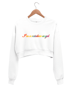 Rainbow Angel Kadın Crop Sweatshirt - Thumbnail