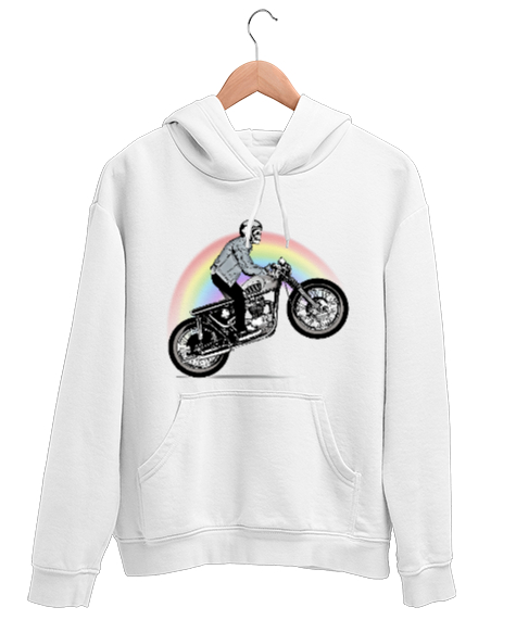 Tisho - Rainbow Rider Beyaz Unisex Kapşonlu Sweatshirt