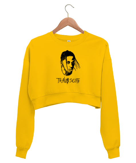 Tisho - RAP - Travis Scott Sarı Kadın Crop Sweatshirt
