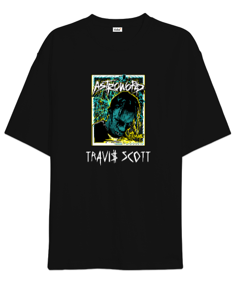 Tisho - RAP - Travis Scott V2 Siyah Oversize Unisex Tişört