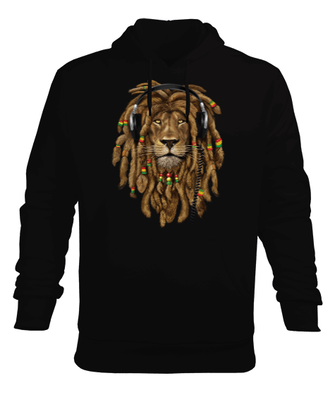 Tisho - Rastalı Aslan Modeli Erkek Kapüşonlu Hoodie Sweatshirt