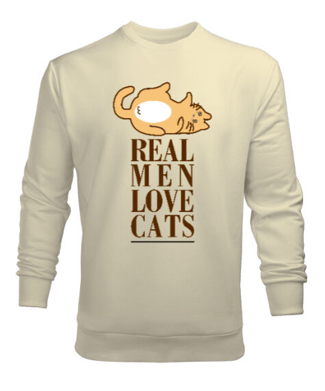 Tisho - Real Men Love Cat Krem Erkek Sweatshirt