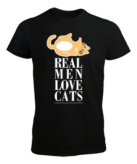 Real Men Love Cat Siyah Erkek Tişört