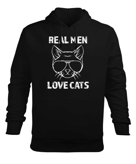 Tisho - Real Men Love Cats Erkek Kapüşonlu Hoodie Sweatshirt