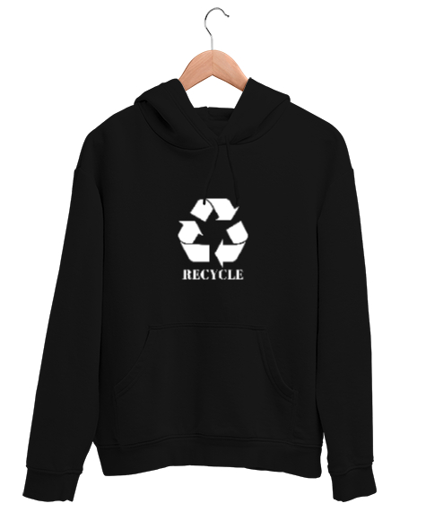 Tisho - Recycle - Geri Dönüşüm Siyah Unisex Kapşonlu Sweatshirt