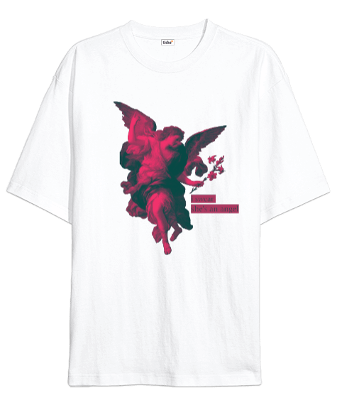 Tisho - RED Angel Oversize Unisex White T-Shirt Oversize Unisex Tişört