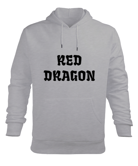 Tisho - Red Dragon Gri Erkek Kapüşonlu Hoodie Sweatshirt