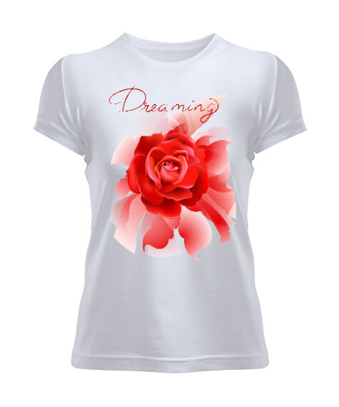 Tisho - Red Rose - Dreaming - Beyaz Kadın Tişört