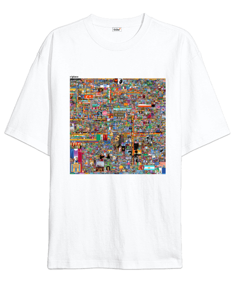 Tisho - Reddit Place Beyaz Oversize T-Shirt Oversize Unisex Tişört