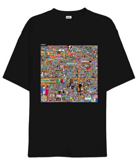 Tisho - Reddit Place Siyah Oversize T-Shirt Oversize Unisex Tişört