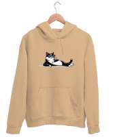 Relax - Uzanmış Kedi Camel Unisex Kapşonlu Sweatshirt - Tisho