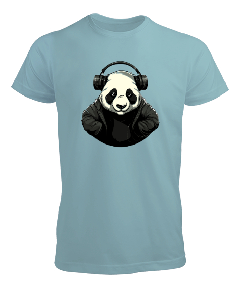 Relax ve Müzik Dinleyen Cool Panda Su Yeşili Erkek Tişört - Tisho