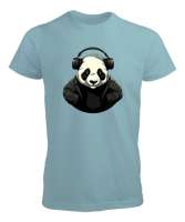 Relax ve Müzik Dinleyen Cool Panda Su Yeşili Erkek Tişört - Tisho