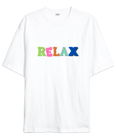 Tisho - Relax Yazılı Beyaz Oversize Unisex Tişört