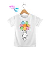 Rengarenk balona bağlı kedicik detaylı Beyaz Çocuk Unisex - Tisho