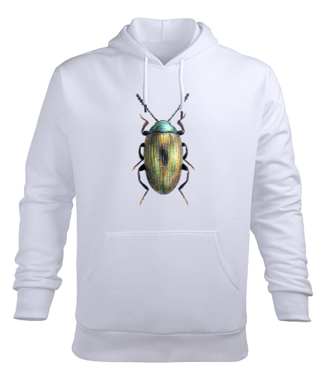 Tisho - Renkli Böcek Beyaz Zeminli Erkek Kapüşonlu Hoodie Sweatshirt
