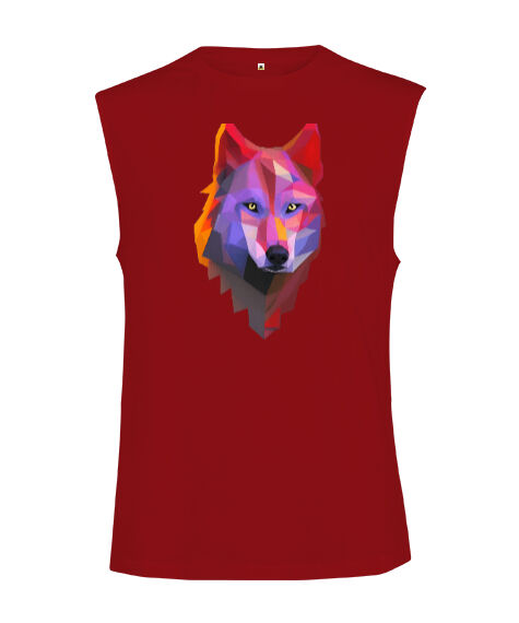 Tisho - Renkli bozkurt poligon yalnız kurt fitness motivasyon gym Kırmızı Kesik Kol Unisex Tişört