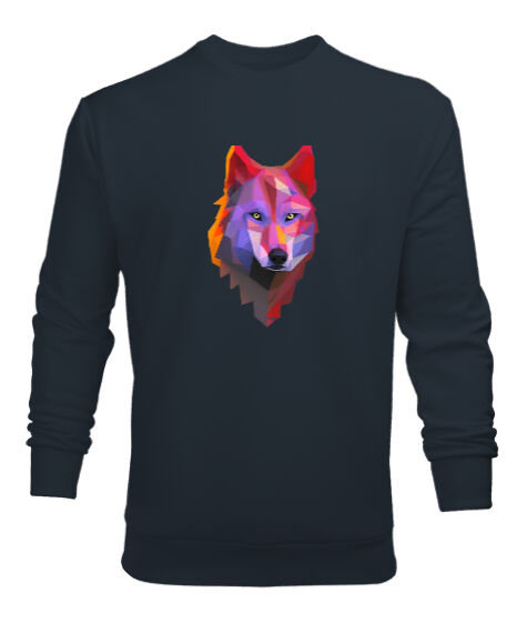 Tisho - Renkli bozkurt poligon yalnız kurt Füme Erkek Sweatshirt