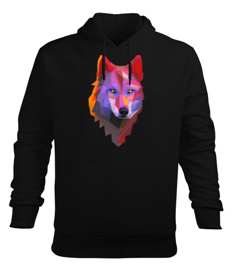 Tisho - Renkli bozkurt poligon yalnız kurt Siyah Erkek Kapüşonlu Hoodie Sweatshirt