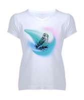 renkli doğa Beyaz Kadın V Yaka Tişört - Tisho