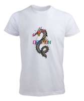 Renkli Ejderha Beyaz Erkek Tişört - Tisho