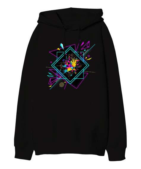 Tisho - Renkli evren Oversize Unisex Kapüşonlu Sweatshirt