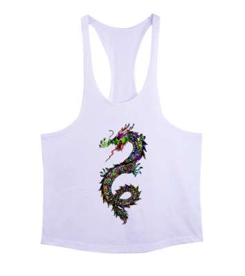 Renkli Fantastik Güçlü Ejderha Beyaz Erkek Tank Top Atlet - Tisho