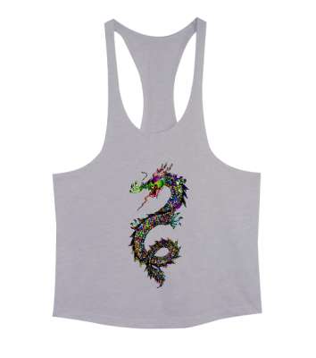 Renkli Fantastik Güçlü Ejderha Gri Erkek Tank Top Atlet - Tisho