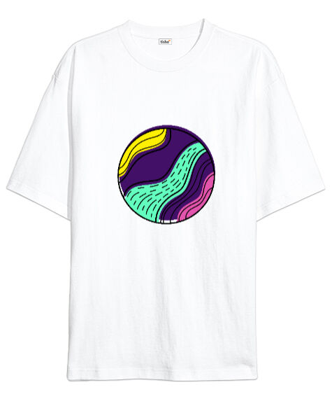 Tisho - Renkli Gezegen Beyaz Oversize Unisex Tişört