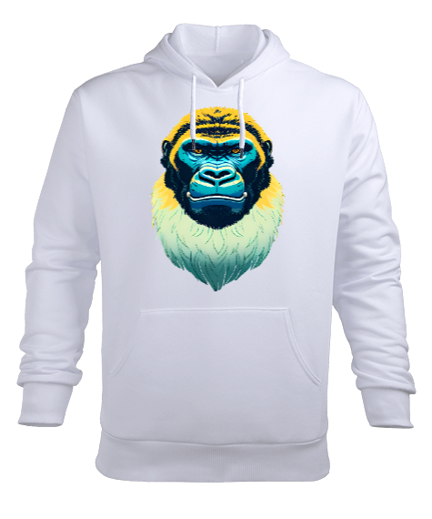 Tisho - renkli goril Beyaz Erkek Kapüşonlu Hoodie Sweatshirt