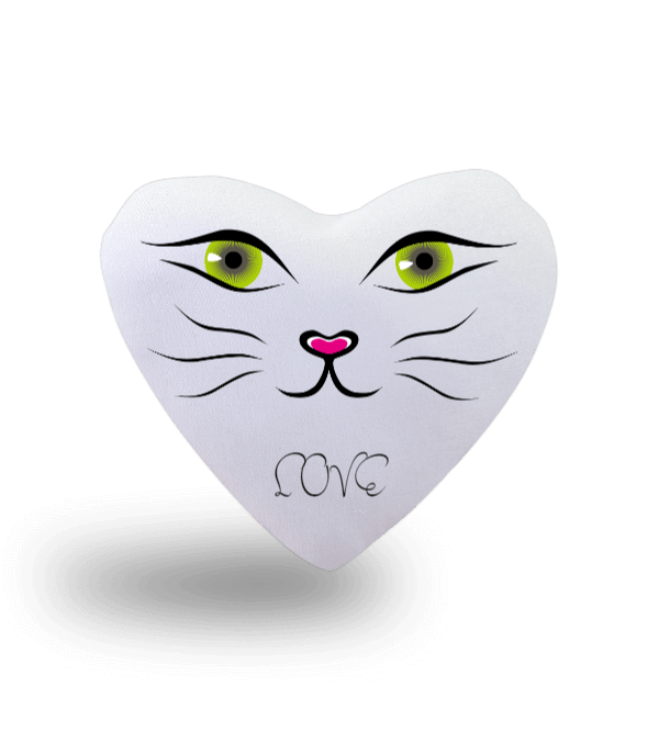 Tisho - Renkli gözlü kedi Beyaz Kalp Yastık