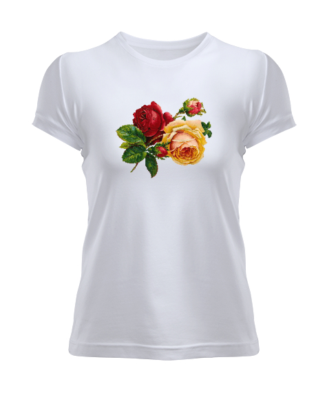 Tisho - Renkli Güller - Roses Beyaz Kadın Tişört