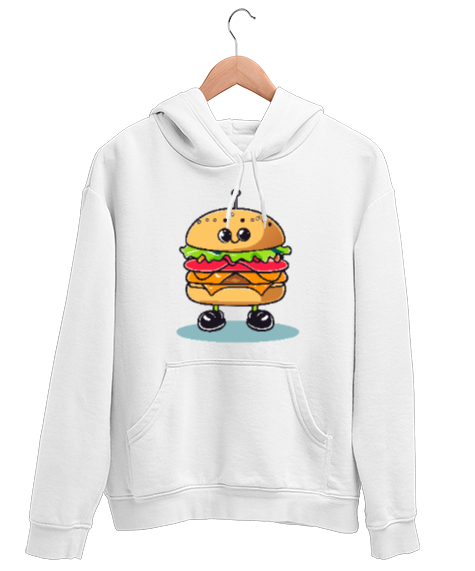 Tisho - Renkli Hamburger Beyaz Unisex Kapşonlu Sweatshirt