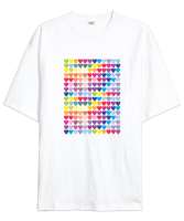 Renkli Kalpler Beyaz Oversize Unisex Tişört - Tisho