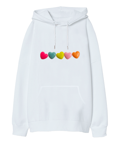 Tisho - Renkli Kalpler Desenli Oversize Unisex Kapüşonlu Sweatshirt