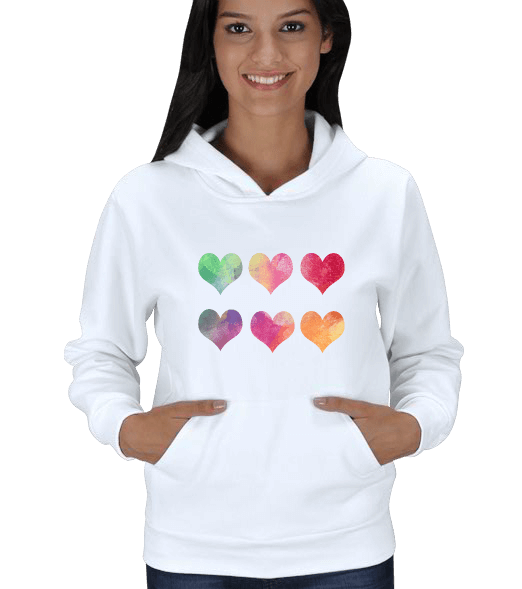 Renkli kalpli kadın sweatshirt Kadın Kapşonlu