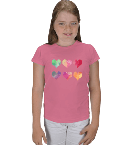 Renkli kalpli kız çocuk tişört Çocuk Karpuz Kol - Tisho