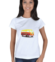 Renkli Karavan Tasarımlı Kadın Tişört - Thumbnail