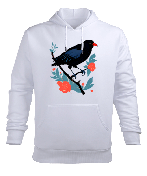 Tisho - renkli karga Beyaz Erkek Kapüşonlu Hoodie Sweatshirt